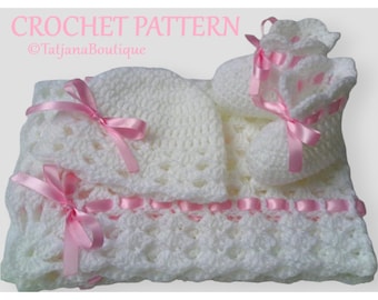 Crochet Pattern Baby Blanket Hat Booties, baby blanket crochet pattern, crochet baby blanket pattern, crochet baby hat booties pattern PDF#5