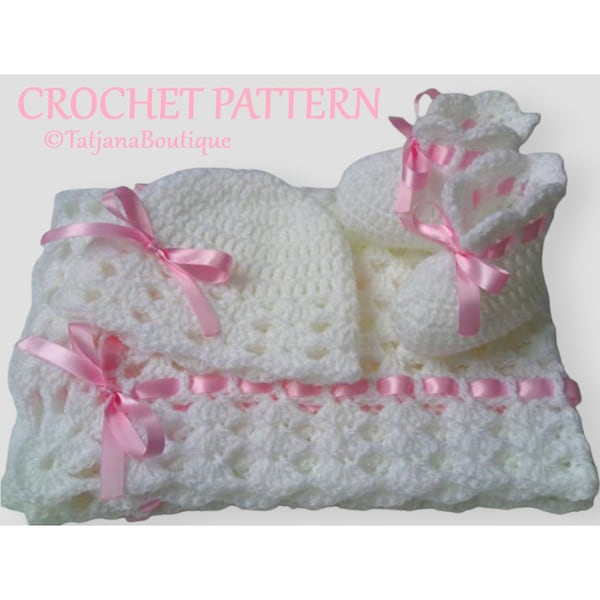 Crochet Pattern Baby Blanket Hat Booties, baby blanket crochet pattern, crochet baby blanket pattern, crochet baby hat booties pattern PDF#5