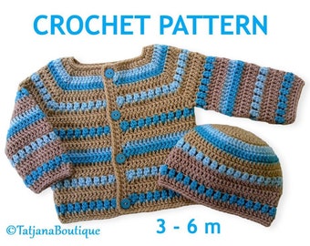 Crochet Pattern Baby Cardigan Hat, crochet baby cardigan sweater hat pattern, baby cardigan and hat crochet pattern, crochet pattern PDF #73
