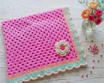 Crochet Flower Baby Blanket Pattern, Pink Blanket, PDF#53