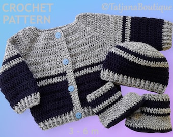 Crochet Baby Cardigan, Hat and Booties Pattern (3-6 Months), PDF #134
