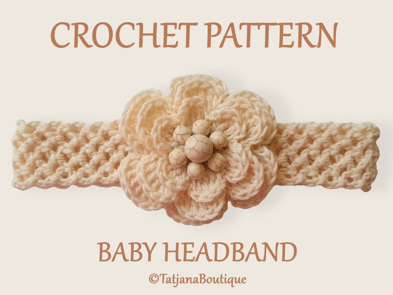 Crochet Pattern Baby Headband, cotton baby stretchy headband with flower crochet pattern, crochet flower pattern, baby hair band PDF 185 image 2