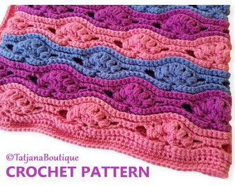 Crochet PATTERN Baby Blanket, Baby Blanket Crochet Pattern, pink blue magenta baby blanket crochet pattern, baby crochet pattern PDF #170