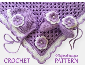 Crochet pattern Baby Blanket, Bonnet and Booties, baby blanket crochet pattern, crochet baby blanket pattern, bonnet booties pattern PDF #57