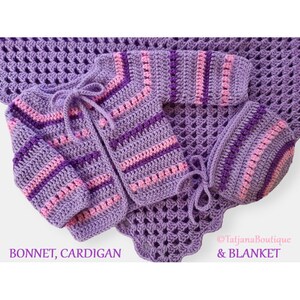 Crochet Pattern Baby Blanket, Cardigan and Bonnet, crochet baby blanket pattern, baby bonnet crochet pattern, baby cardigan pattern PDF 85 image 2