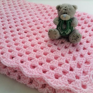 Crochet Baby Blanket, Soft Acrylic Yarn, Baby Shower Gift, 3 sizes, 4 colours Baby Pink