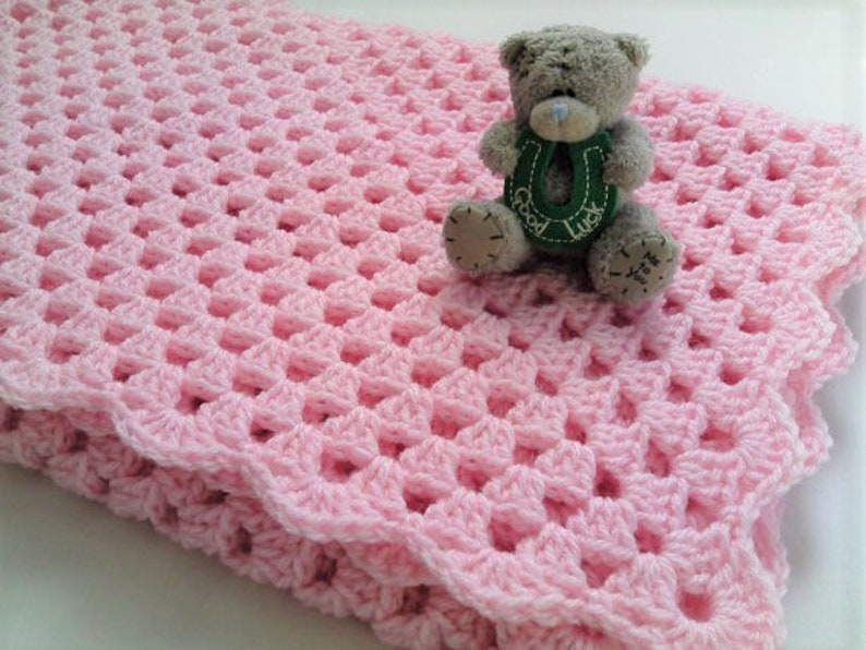 Crochet Baby Blanket, Soft Acrylic Yarn, Baby Shower Gift, 3 sizes, 4 colours Baby Pink