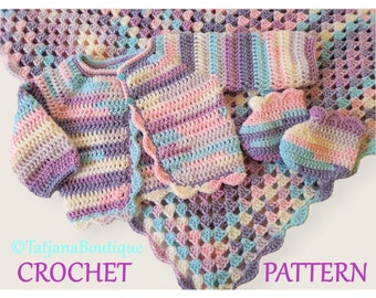 Crochet Pattern Baby Blanket, Cardigan and Booties, crochet baby blanket pattern, baby cardigan pattern, baby booties crochet pattern PDF177