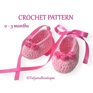 Crochet Pattern Baby Ballerina Booties, crochet baby booties pattern, satin ribbon, satin roses, cotton baby booties crochet pattern PDF #2