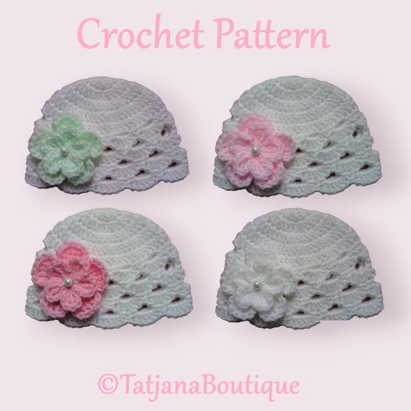 Crochet Pattern Baby Hat, baby crochet hat pattern, crochet flower pattern, baby hat crochet pattern, baby girl crochet hat pattern PDF #107