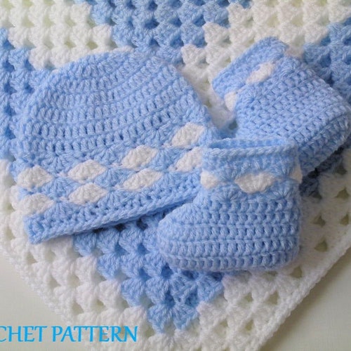 Crochet Pattern Baby Blanket Hat and Booties Baby Blanket Etsy
