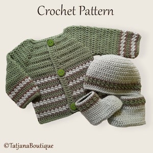 Crochet Pattern Baby Cardigan, Hat and Booties, crochet baby cardigan sweater hat shoes pattern, crochet baby clothes set pattern, PDF #132