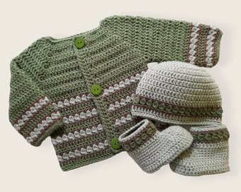 Crochet Pattern Baby Cardigan, Hat and Booties, crochet baby cardigan sweater hat shoes pattern, crochet baby clothes set pattern, PDF #132