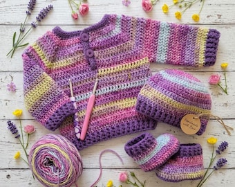 Crochet Pattern Baby Sweater, Hat and Booties, PDF #186