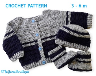 Cardigan per bambini con motivo all'uncinetto, cappello e stivaletti, modello di scarpe per cappello maglione cardigan per bambini all'uncinetto, modello di set di vestiti per bambini all'uncinetto, PDF #134