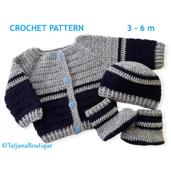 Crochet Pattern Baby Cardigan, Hat and Booties, crochet baby cardigan sweater hat shoes pattern, crochet baby clothes set pattern, PDF #134