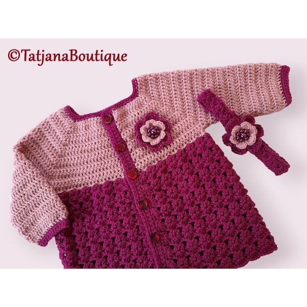 Crochet Pattern Toddler Cardigan Dress and Headband, crochet toddler girl cardigan dress pattern, toddler headband crochet pattern, PDF #168