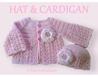 Crochet Pattern Baby Cardigan Hat, baby crochet cardigan pattern, baby crochet hat pattern, baby sweater hat crochet pattern PDF #48