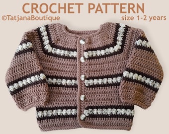 Crochet Toddler Cardigan Pattern, Unisex Sweater, 1 - 2 years, PDF #157