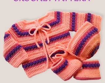 Crochet Pattern Baby Cardigan, Bonnet and Booties, crochet baby cardigan sweater hat shoes pattern, crochet clothes baby pattern PDF #126