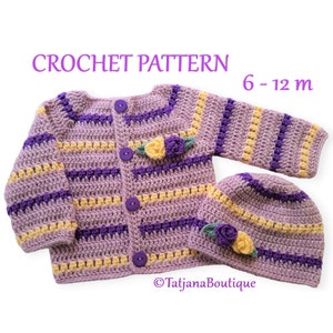Crochet Pattern Baby Cardigan and Hat, crochet baby cardigan hat pattern, baby crochet pattern, crochet flowers and leaves pattern PDF #139