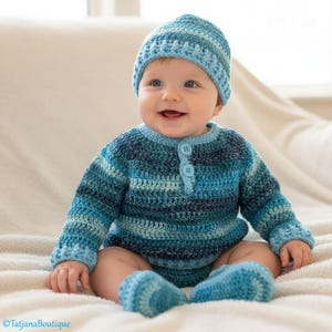 Crochet Pattern Baby Sweater, Hat and Booties, PDF #184
