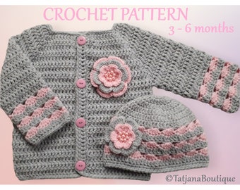 Crochet Pattern Baby Cardigan and Hat, crochet baby sweater pattern, crochet baby cardigan pattern, baby hat beanie crochet pattern PDF #45