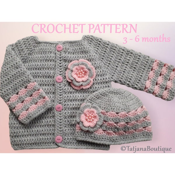 Crochet Pattern Baby Cardigan and Hat, crochet baby sweater pattern, crochet baby cardigan pattern, baby hat beanie crochet pattern PDF #45