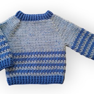 Crochet Baby Sweater, crochet baby clothes blue jumper, unisex baby crochet sweater jumper, blue baby sweater size 6 12 months image 2