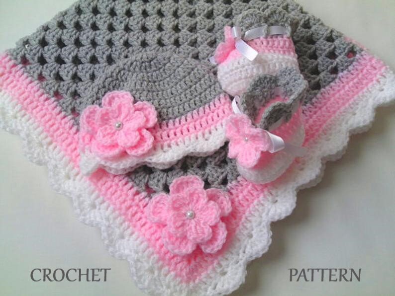 Crochet Pattern Baby Blanket Hat and Booties Baby Blanket Etsy