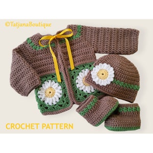 Crochet Pattern Baby Cardigan Hat Booties, crochet baby clothes pattern, crochet pattern baby sweater cardigan hat booties flowers, PDF #181