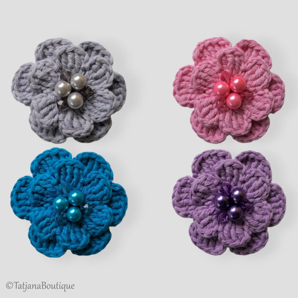 Crochet Flower Brooch, Crochet women brooch gift, flower pin brooch, brooch with pearl beads, blue lavender lilac tulip pink crochet brooch