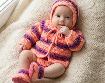 Modello per cardigan, cappellino e scarpine da neonato all'uncinetto, PDF #126
