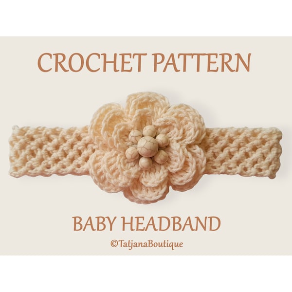 Crochet Pattern Baby Headband, cotton baby stretchy headband with flower crochet pattern, crochet flower pattern, baby hair band PDF #185