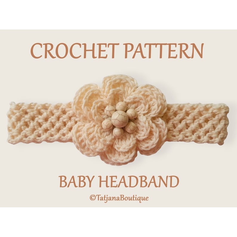 Crochet Pattern Baby Headband, cotton baby stretchy headband with flower crochet pattern, crochet flower pattern, baby hair band PDF 185 image 1