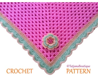 Crochet Pattern Baby Blanket, crochet baby blanket pattern, baby blanket crochet pattern, crochet flower pattern, pink baby blanket PDF#53