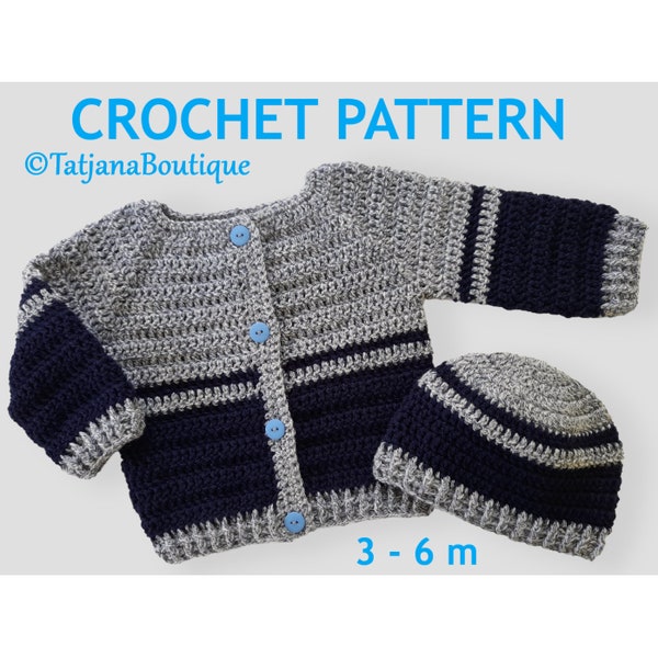 Crochet Pattern Baby Hat Cardigan, crochet baby cardigan sweater hat pattern, crochet baby hat pattern, crochet baby boy pattern PDF #106