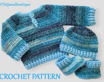 Crochet Pattern Baby Sweater, Hat and Booties, PDF #184