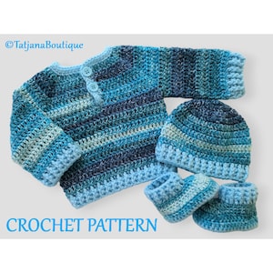 Crochet Pattern Baby Sweater, Hat and Booties, crochet baby jumper sweater hat shoes pattern, crochet baby clothes set pattern, PDF #184