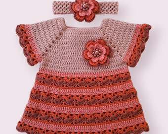 Crochet Pattern Baby Dress and Headband, crochet baby headband and dress pattern, baby crochet pattern, crochet flowers pattern PDF #154