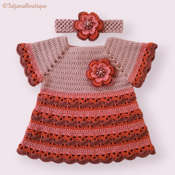 Crochet Pattern Baby Dress and Headband, crochet baby headband and dress pattern, baby crochet pattern, crochet flowers pattern PDF #154