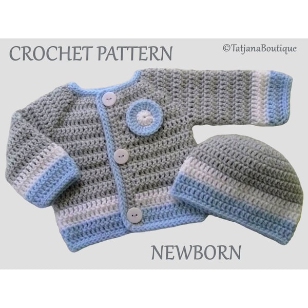 Crochet Pattern Baby Hat Cardigan, crochet baby cardigan pattern, crochet baby sweater and hat pattern, baby boy crochet pattern PDF #90