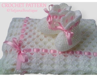 Crochet PATTERN Baby Blanket and Booties, baby blanket crochet pattern, crochet baby blanket pattern, crochet baby booties pattern PDF #12.