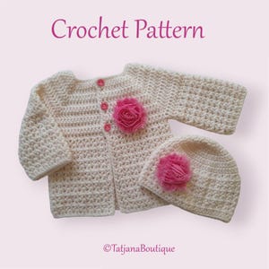 Crochet Pattern Baby Cardigan Hat, baby crochet cardigan pattern, baby crochet hat pattern, baby sweater hat crochet pattern PDF #202