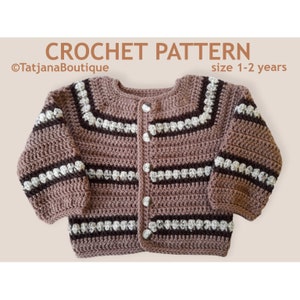 Crochet Pattern Toddler Cardigan, Crochet Children Cardigan Pattern, unisex cardigan sweater crochet pattern size 1 - 2 years, PDF #157