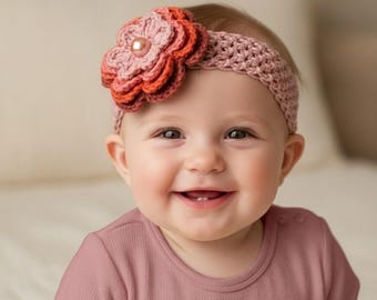 Crochet Baby Headband Pattern, Flower with Pearl Bead, PDF #155