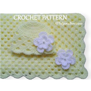 Crochet Pattern Baby Blanket and Hat, baby blanket crochet pattern, crochet baby blanket pattern, baby hat flower crochet pattern PDF #42