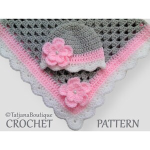 Crochet Pattern Baby Blanket and Hat, crochet baby blanket pattern, baby blanket crochet pattern, baby hat crochet pattern, PDF #67