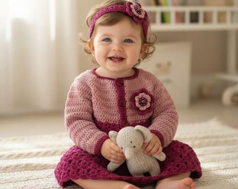 Crochet Toddler Cardigan Dress and Headband Pattern, PDF #168