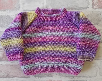 Knitted Baby Sweater, knitted baby clothes jumper, rainbow colours unisex baby knitted sweater jumper, baby sweater size 0 - 3 months